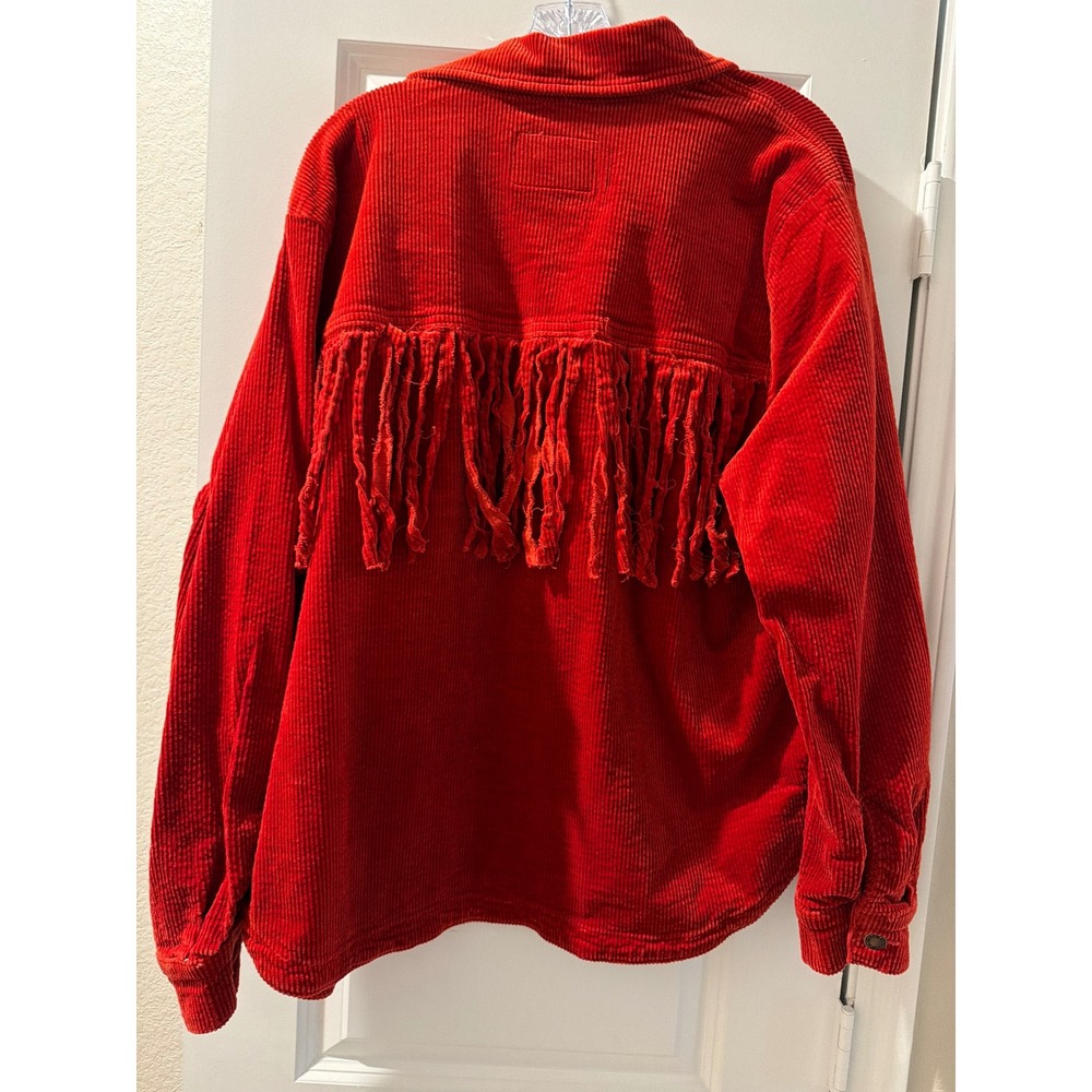 Judy Blue Rust Red Corduroy Fringe Shacket Jacket JB7831 Womens 1XL NEW - Picture 2 of 8